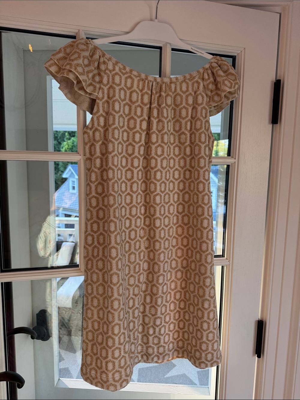 Juicy Couture Beige Geometric One-Shoulder Shift Dress